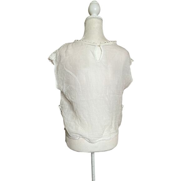 Victoria lane by bonnie aldman women lace crochet ivory white blouse cup sleeve - Picture 3 of 11